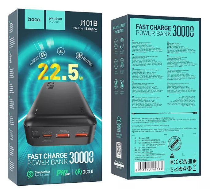 Powerbank Hoco J101B Astute 30000mAh - Carga Rápida 22.5W Universal