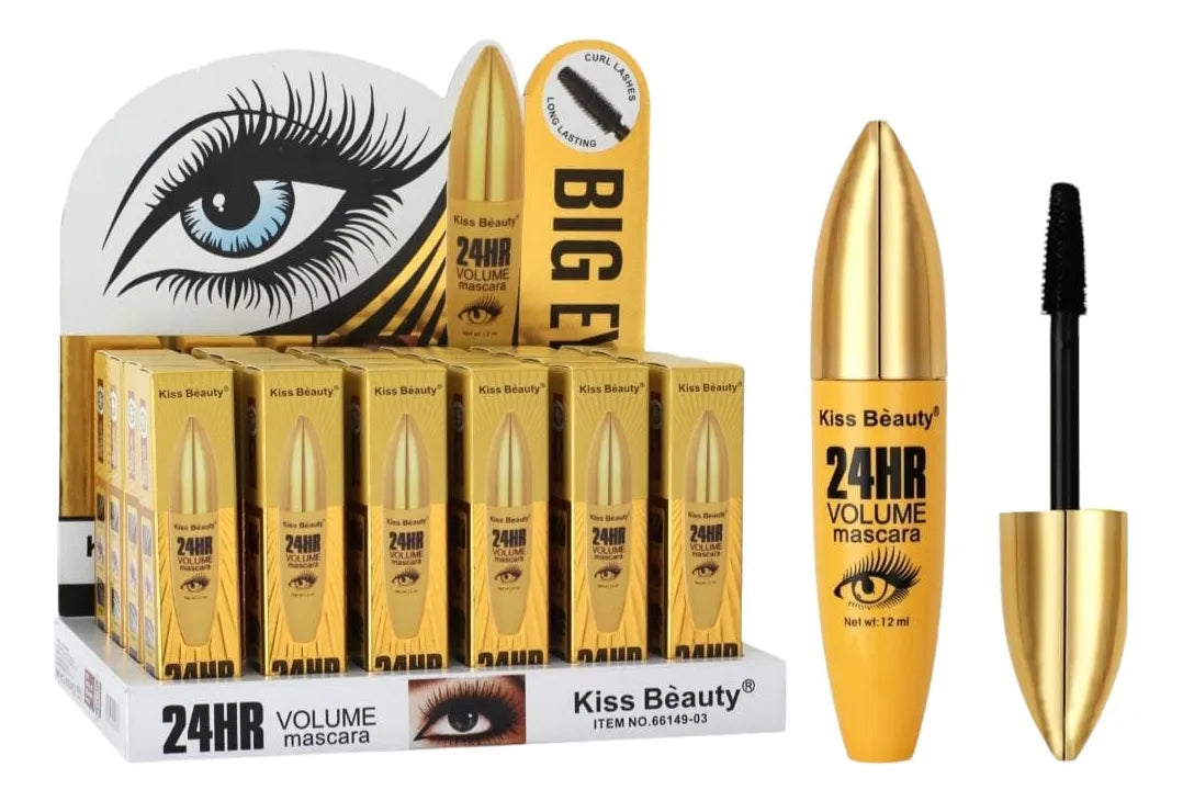 Kit Maquillaje Kiss Beauty 24 HR – Máscara Voluminizadora + Lápiz Delineador Negro